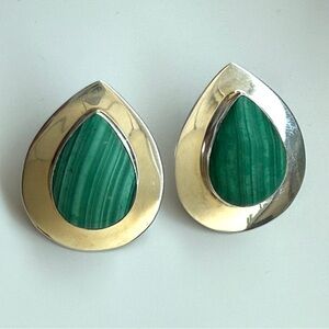Sterling Silver Stamped Earring with Green Faux Stone and Signed Maker's Mark